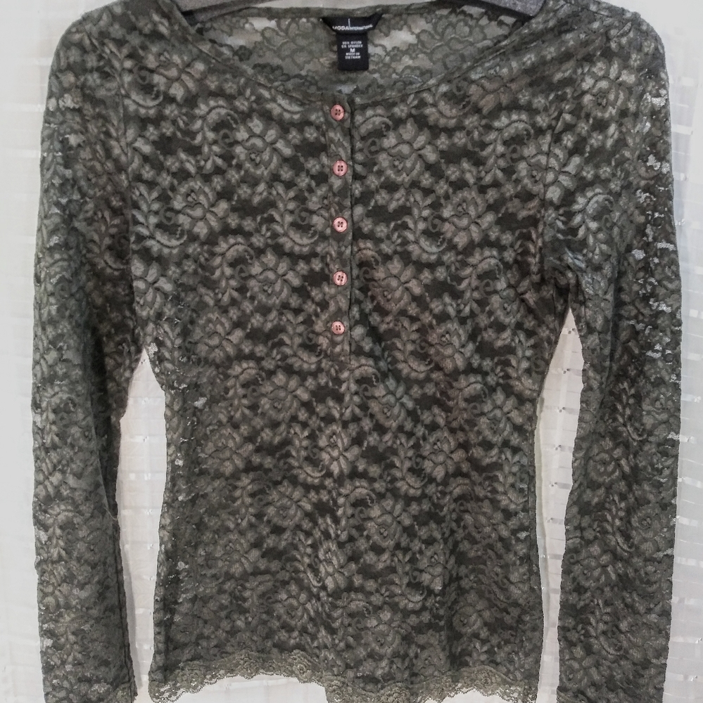 Victorias Secret Long Sleeve Green Lace Top Medium